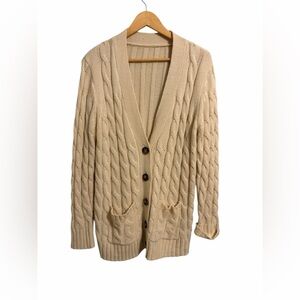 PRETTY GARDEN  Cream Cable Knit Grandpa Cardigan Sweater Size Large Cottage Core